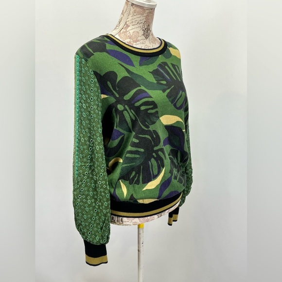 BLANK LONDON for ANTHROPOLOGIE Green and black Monstera knit sweater size S - Picture 5 of 16